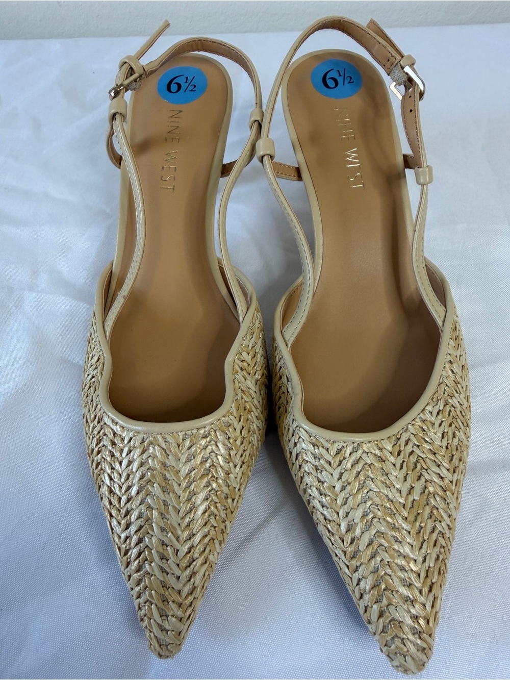 Nine West Beige Woven Pointed Slingback Flats